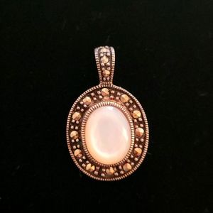 Vintage Swarovski Marcasite & Mother of Pearl Sterling Silver Pendant